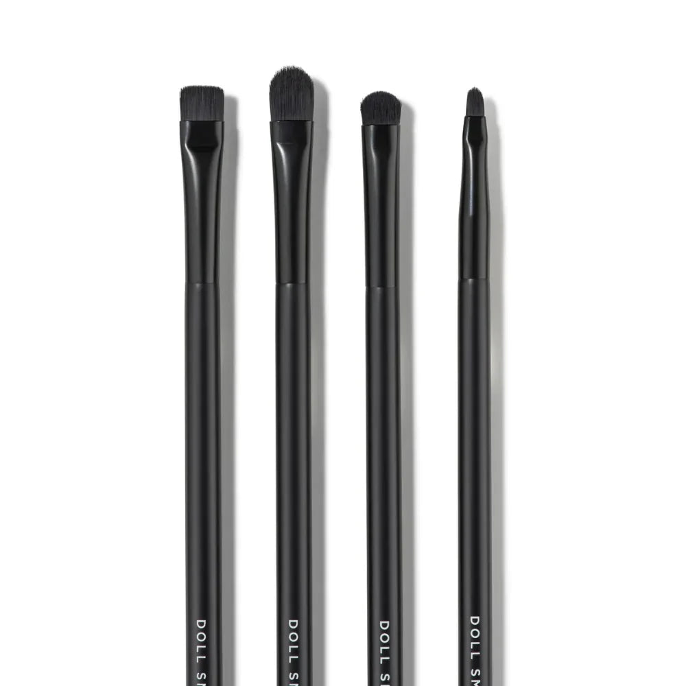 Doll Skin makeup brushes set, sleek black handles, precision eye brushes for British beauty routines