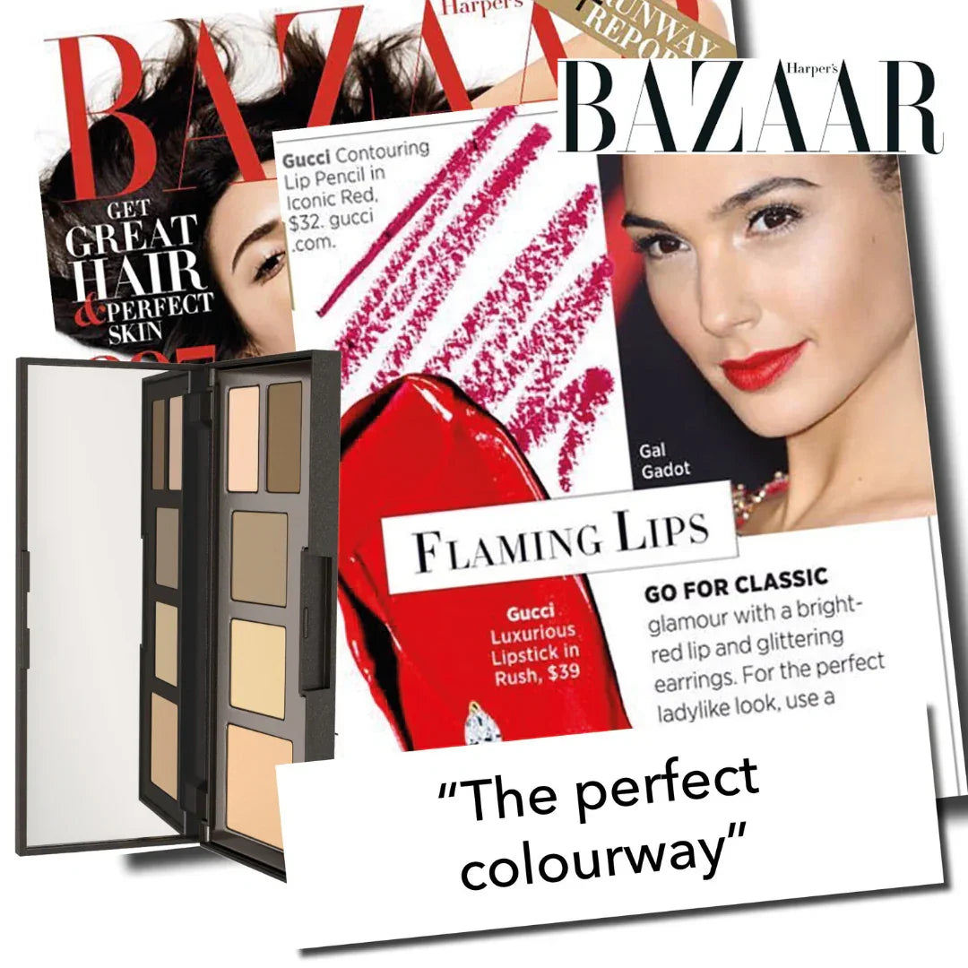 Gucci lipstick & eyeshadow palette with Harper's Bazaar beauty feature, perfect colourway for classic glamour