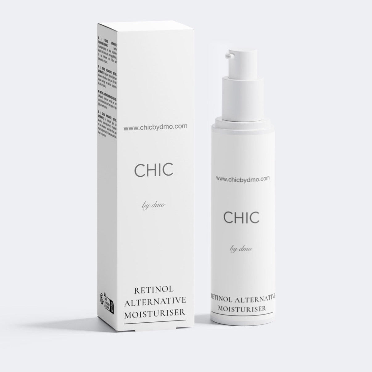 Chic by dmo retinol alternative moisturizer with packaging on a white background