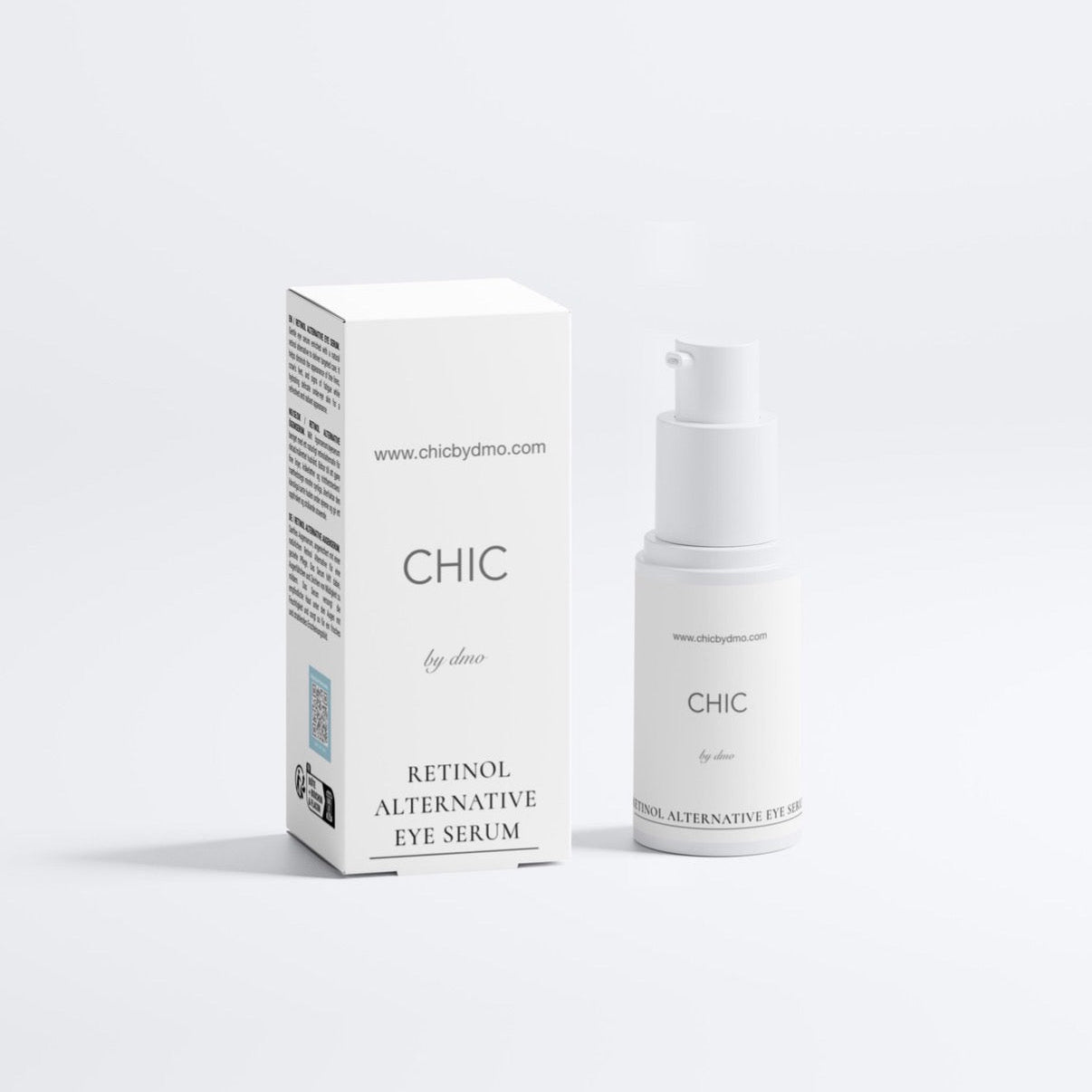 Chic by dmo retinol alternative eye serum with packaging on a white background