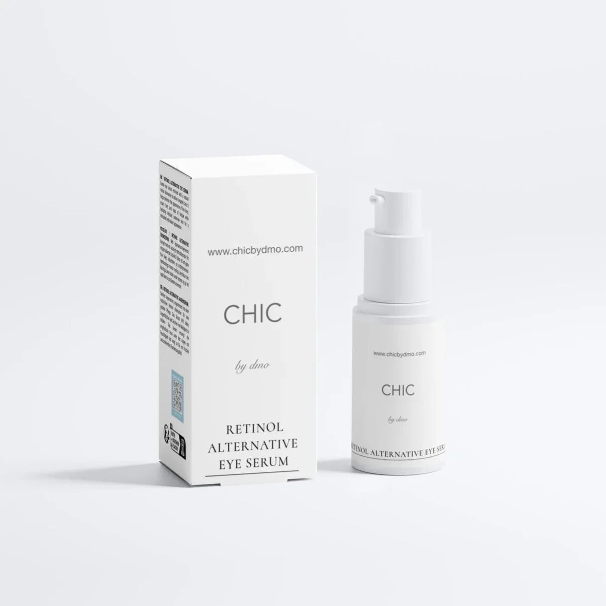 Chic by dmo retinol alternative eye serum with packaging on a white background