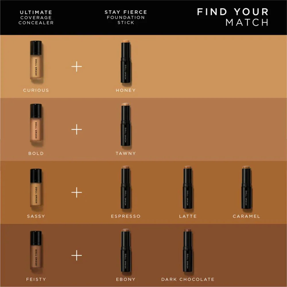 Doll Smash concealer and foundation stick shade matching guide for flawless makeup
