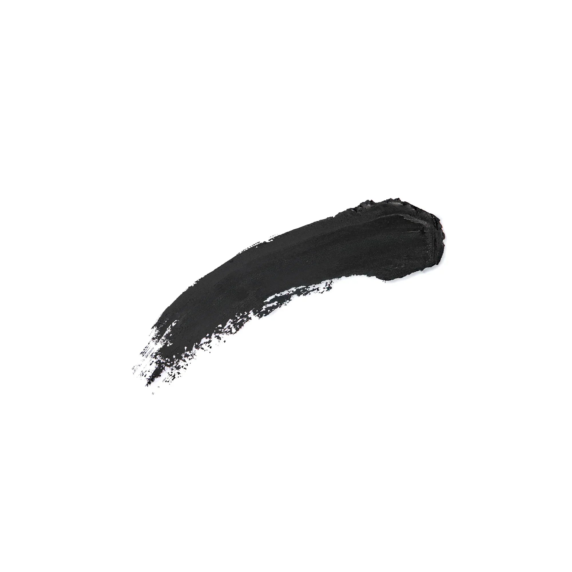 Bold black eyeliner swatch on white background, showcasing rich pigment and smooth texture for precise application.