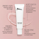 Mii smoothing face prep tube with pink background and text highlighting features